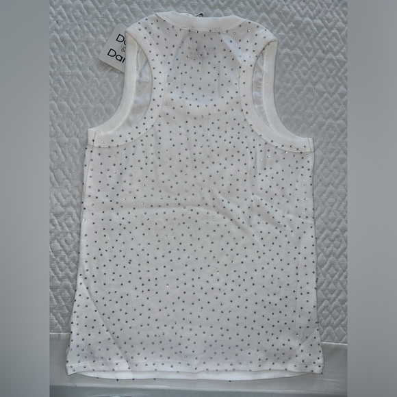 Davi & Dani White Rhinestone Ribbed Tank Size M/L - Picture 5 of 8